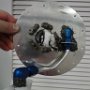 Inside of fuel end cap. Shown with fuel pickup tube and fuel level sensor and pickup screen