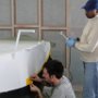 Removing Paint Mask in Preperation of Painting Lower Fuselage. Thanks for support from Carl and Wesley